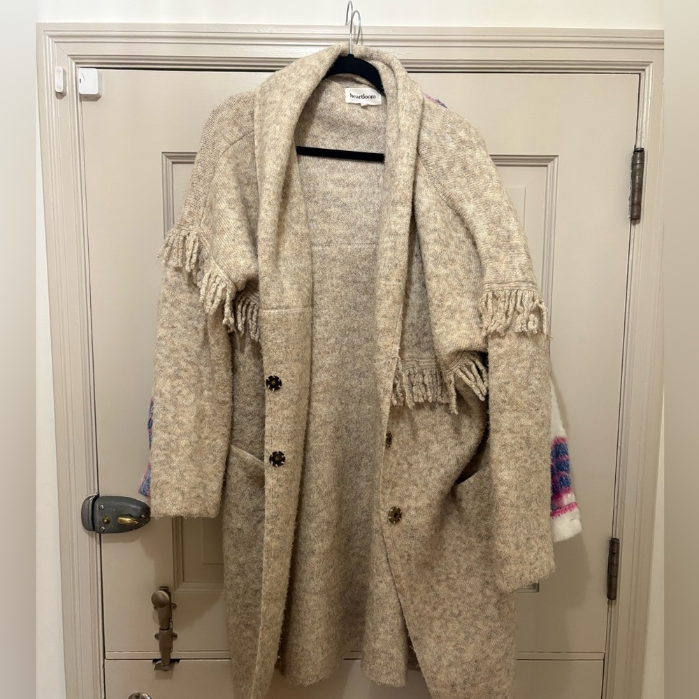 Heartloom Beige Wool Cape with Fringe